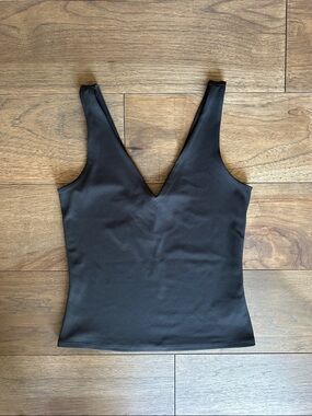 Express Body Contour High Compression Double V-Neck Tank, Black